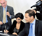 Rachida Dati et Eric Besson au Conseil Supérieur de Notariat à Paris. Crédit photo: Ministère de la Justice
